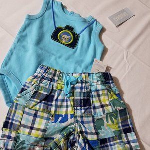 Gymboree Lemur Lagoon 0-3 Month Bodysuit Shorts Outfit NWT